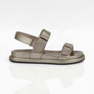 Sandalia plana 1002 de cuero para mujer color Luna, vista lateral