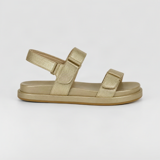 Sandalia plana 1002 de cuero para mujer color Oro, vista lateral
