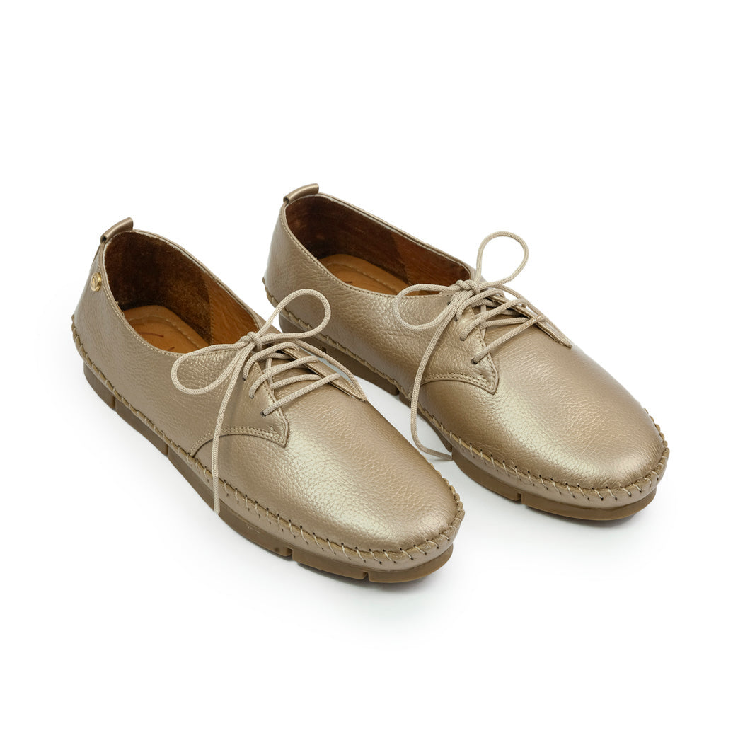 Mocasin 1012 arena metal en cuero para mujer