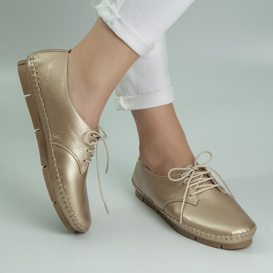 Mocasin 1012 arena metal en cuero para mujer