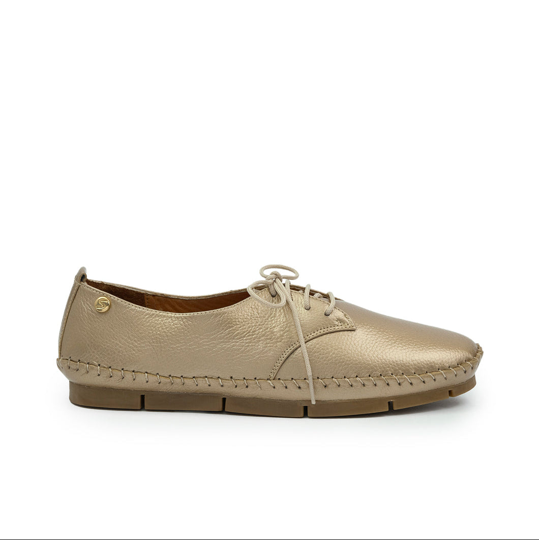 Mocasin 1012 arena metal en cuero para mujer