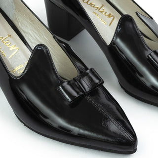 Zapatos de tacón 10196 de cuero para mujer color Negro, detalle del moño