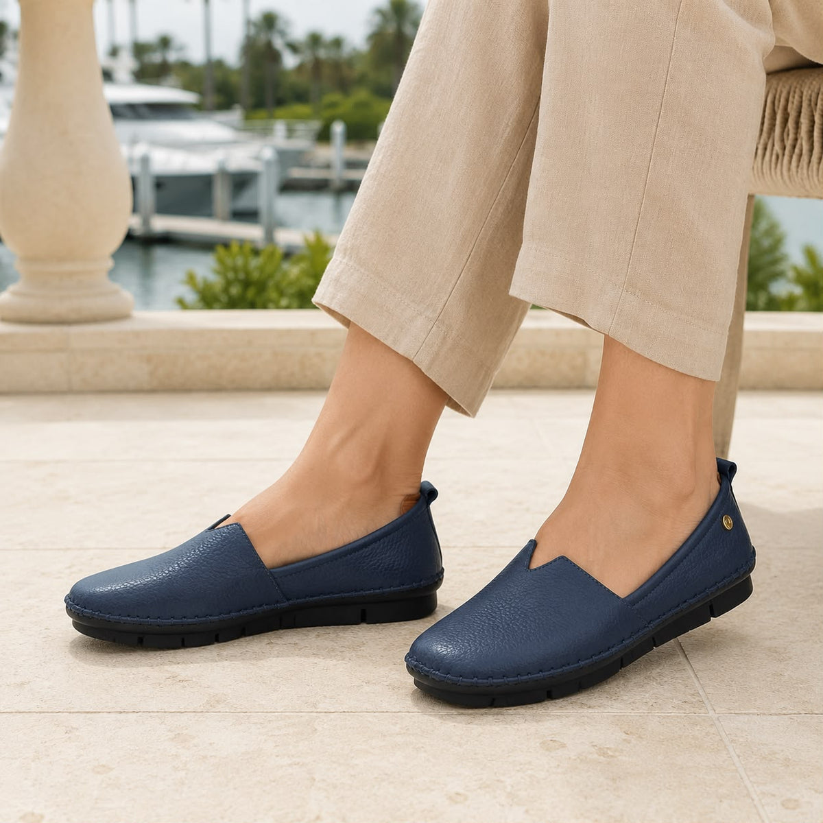 Babucha 1024 de cuero para mujer color Azul
