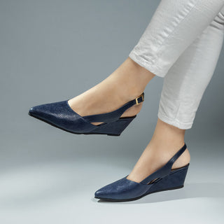 Tacones de cuña 10564 de cuero para mujer color Azul Folia, puestos
