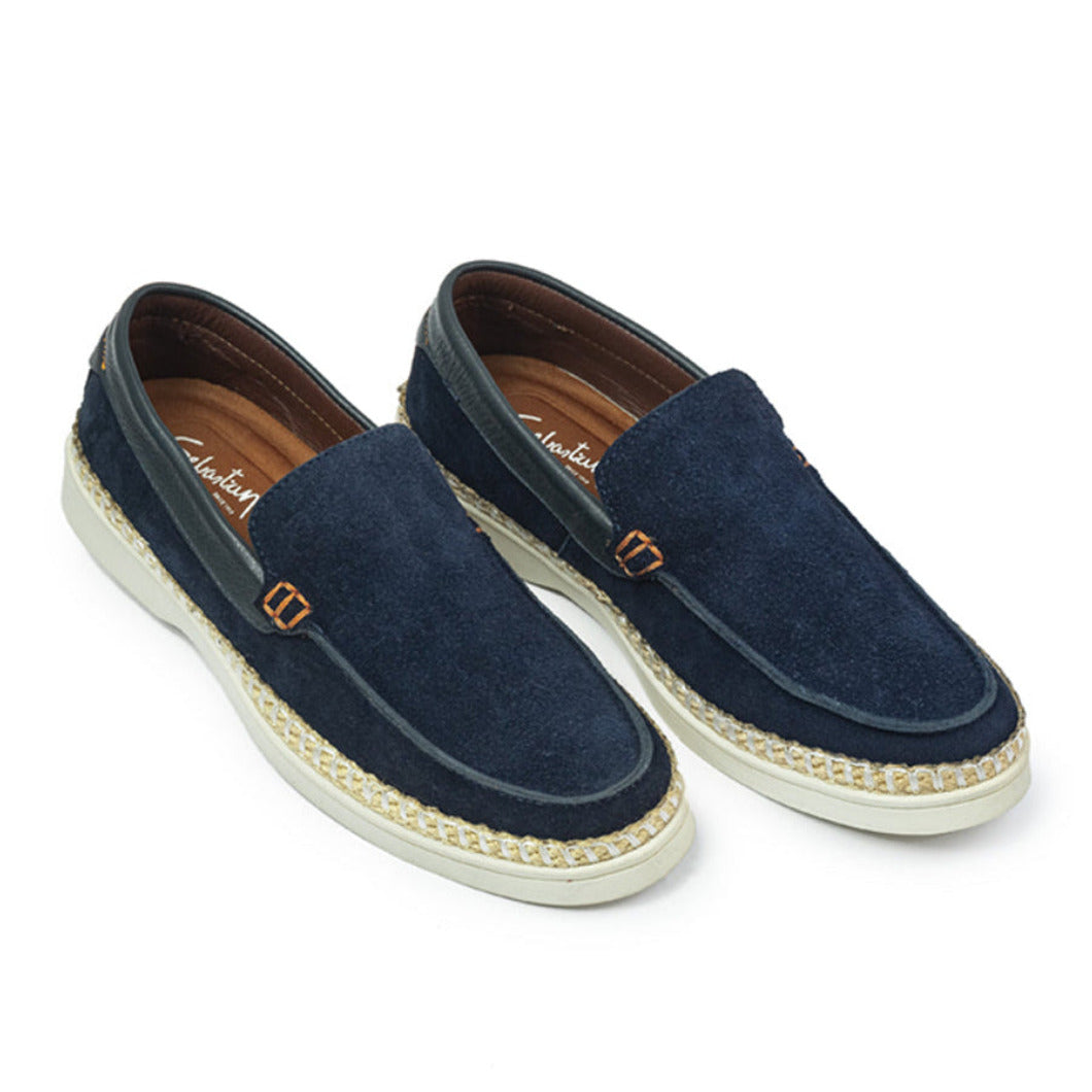 Mocasin 2054 En Cuero Hombre Azul