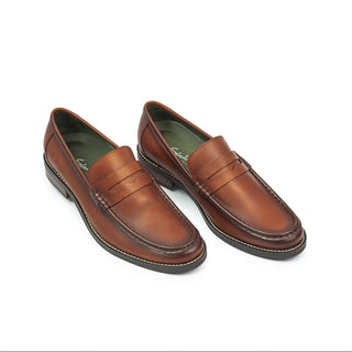 Mocasines 3075 de cuero para hombre en bruno, vista tres cuartos del par