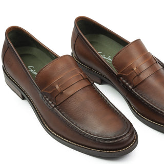 Mocasines 3080 de cuero para hombre, detalle del cerco cosido y el tacón