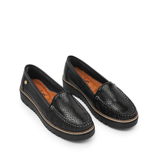 Mocasín 40-Liso de cuero para mujer color Negro, vista angular