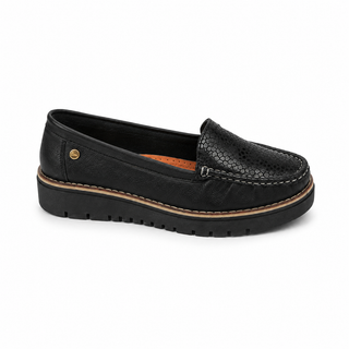 Mocasín 40-Liso de cuero para mujer color Negro, vista lateral