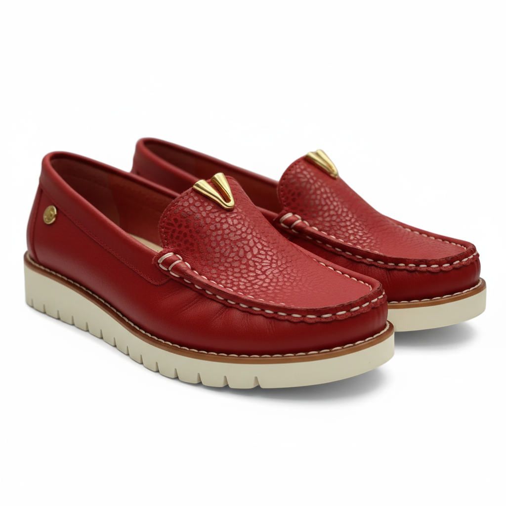 Mocasines de cuero color bronce con plantilla confort forrada en cuero