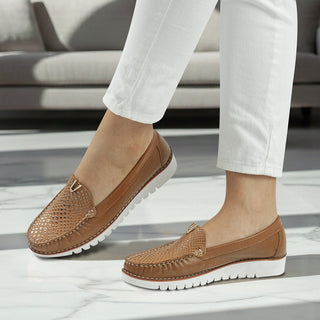 Mocasín 40-126 de cuero para mujer color Miel, puestos