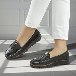 Mocasín 40-126 de cuero para mujer color Negro, puestos