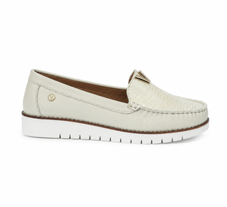 Mocasín 40-126 de cuero para mujer color Talco, vista lateral