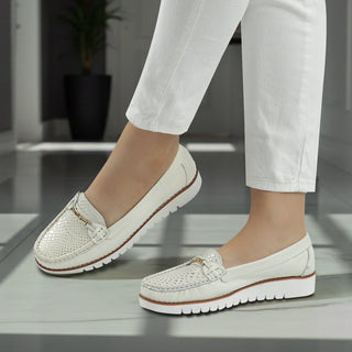 Mocasín 40-235 de cuero para mujer color Blanco Folia, puestos