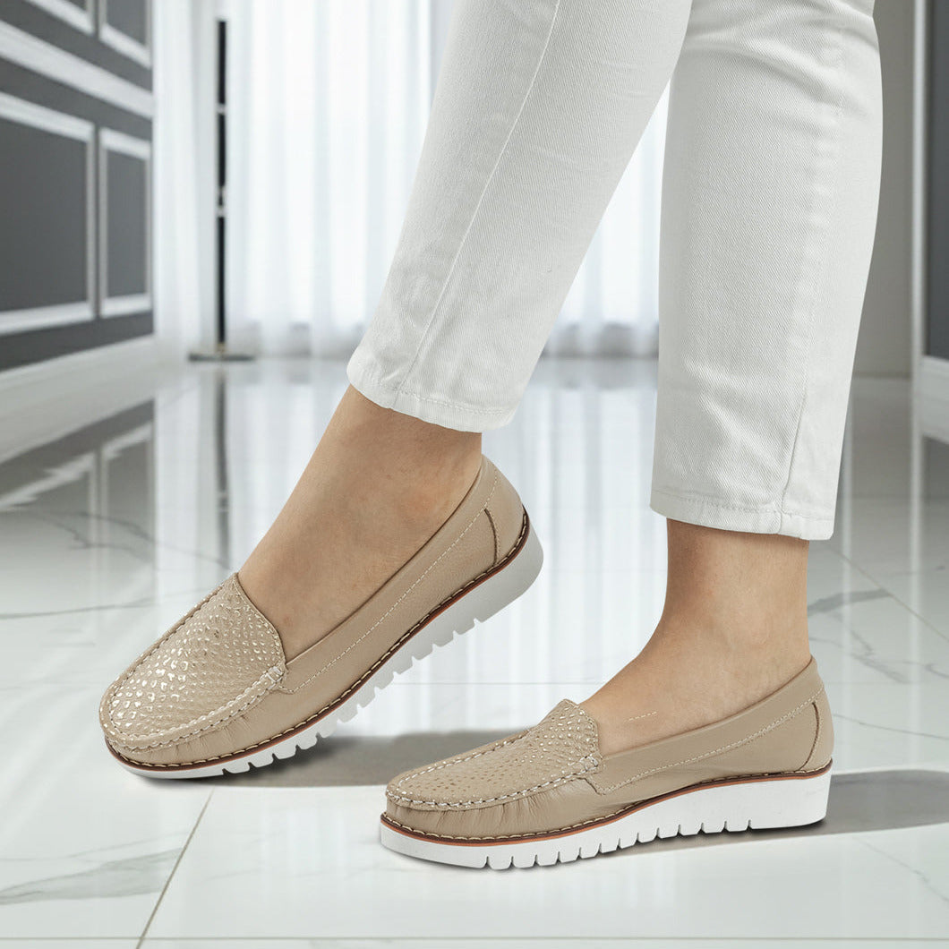 Mocasin 40-Liso de cuero para mujer