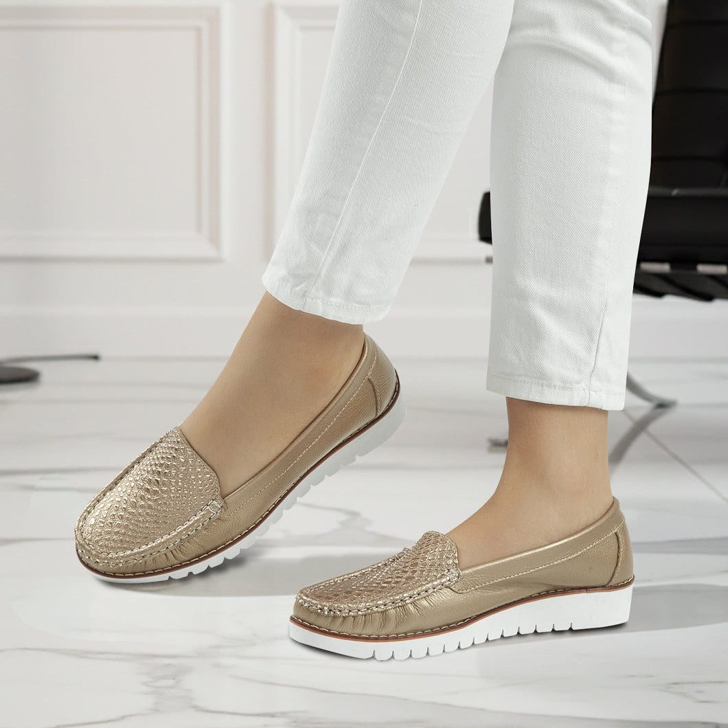 Mocasin 40-Liso de cuero para mujer