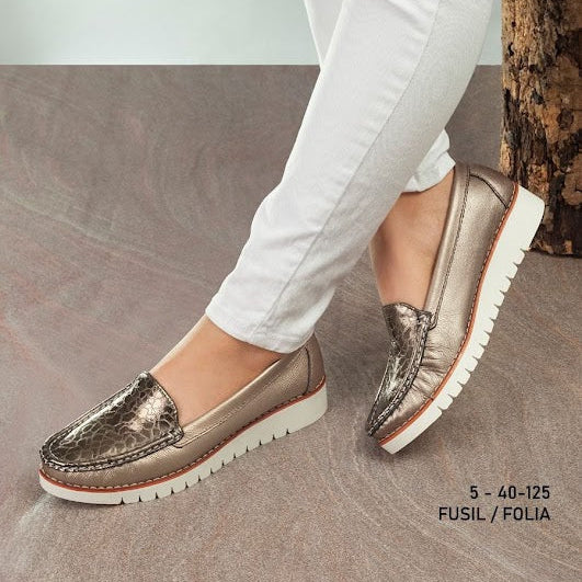 Mocasin 40-Liso de cuero para mujer