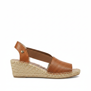 Sandalia de cuña 4336 de cuero para mujer color Miel Grabado, vista lateral