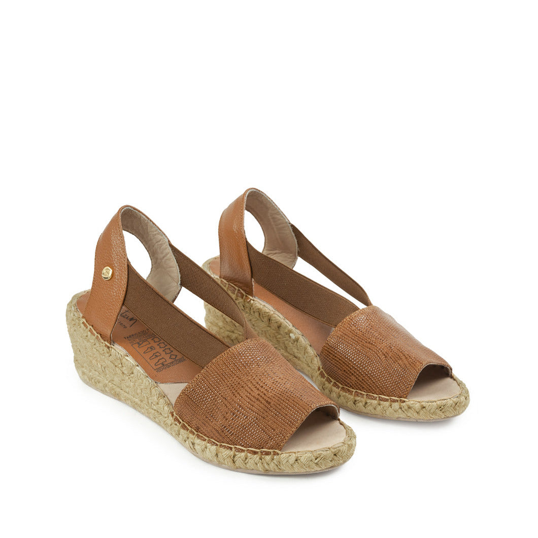 Sandalia Plataforma 4336 De Cuero Para Mujer Miel