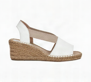 Sandalia de cuña 4336 de cuero para mujer color Talco, vista lateral