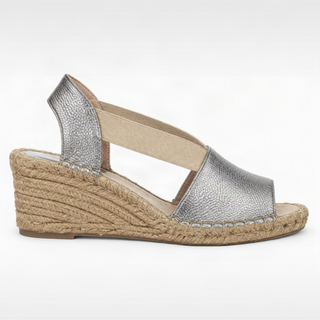 Sandalia de cuña 4336 de cuero para mujer color Plata, otra vista lateral