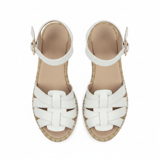 Sandalia de cuña 4500 de cuero para mujer color Blanco, vista superior