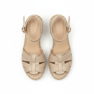 Sandalia de cuña 4500 de cuero para mujer color Taupe, vista superior