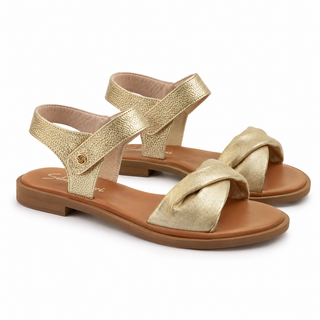 Sandalia plana 491B de cuero para mujer color Dorado, vista angular