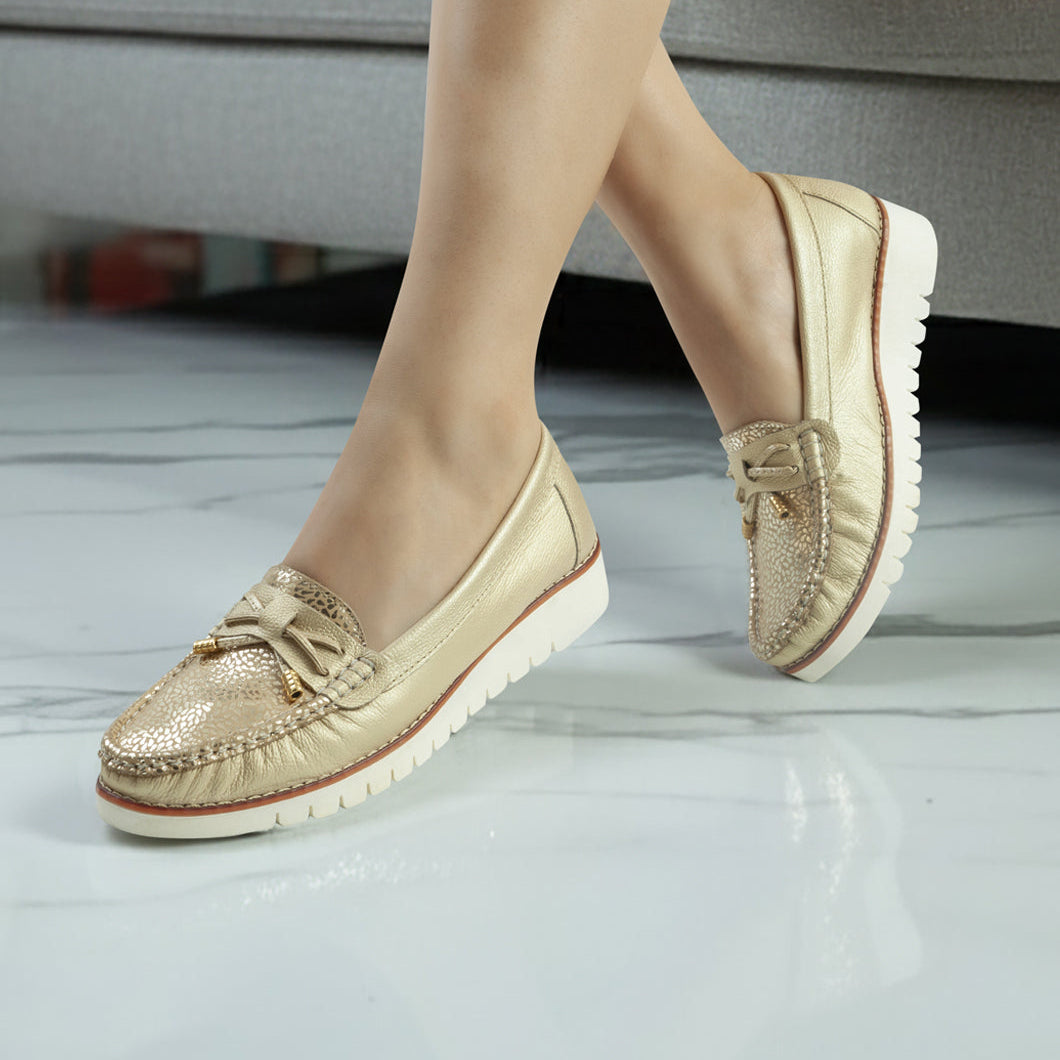 Mocasines Cuero Mujer Oro x Folia 40-174