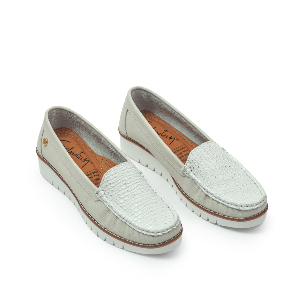 Mocasines 40-Liso Cuero Mujer Blanco
