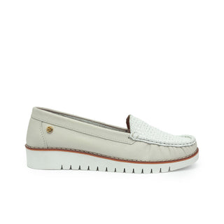 Mocasín 40-Liso de cuero para mujer color Blanco Folia, vista lateral