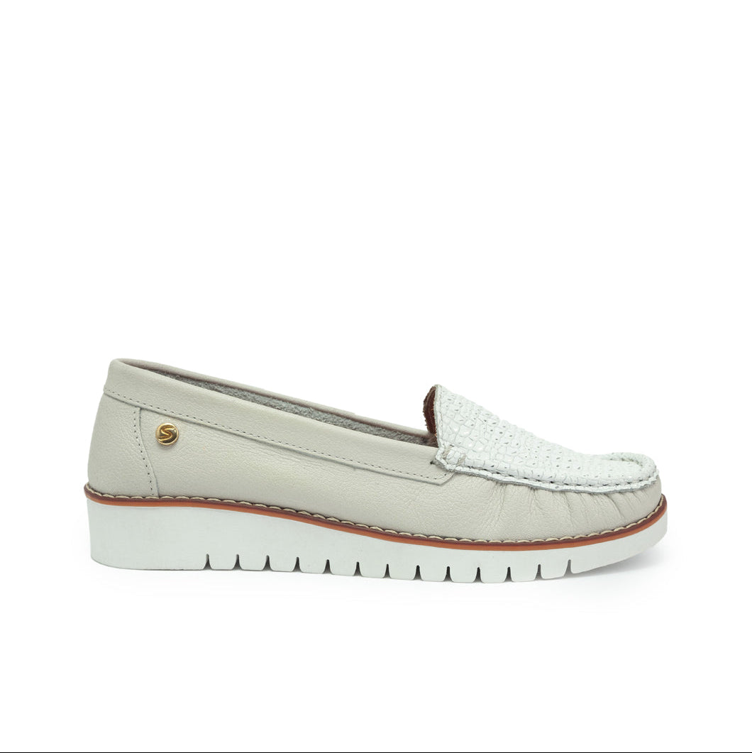 Mocasines 40-Liso Cuero Mujer Blanco