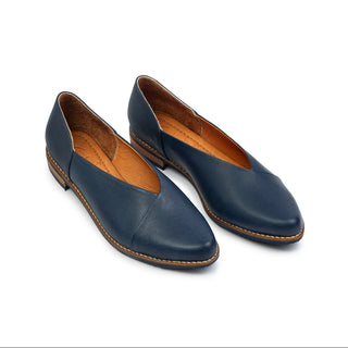 Mocasines Aladino de cuero para mujer color Azul, vista angular
