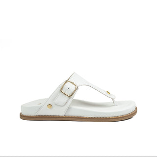 Sandalia plana 579 de cuero para mujer color Blanco Ostra, vista lateral