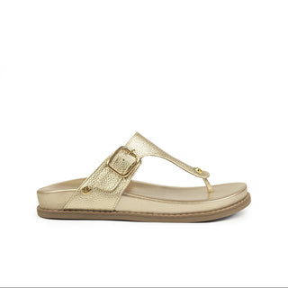 Sandalia plana 579 de cuero para mujer color Dorado, vista lateral