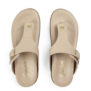 Sandalia plana 579 de cuero para mujer color Taupe, vista superior