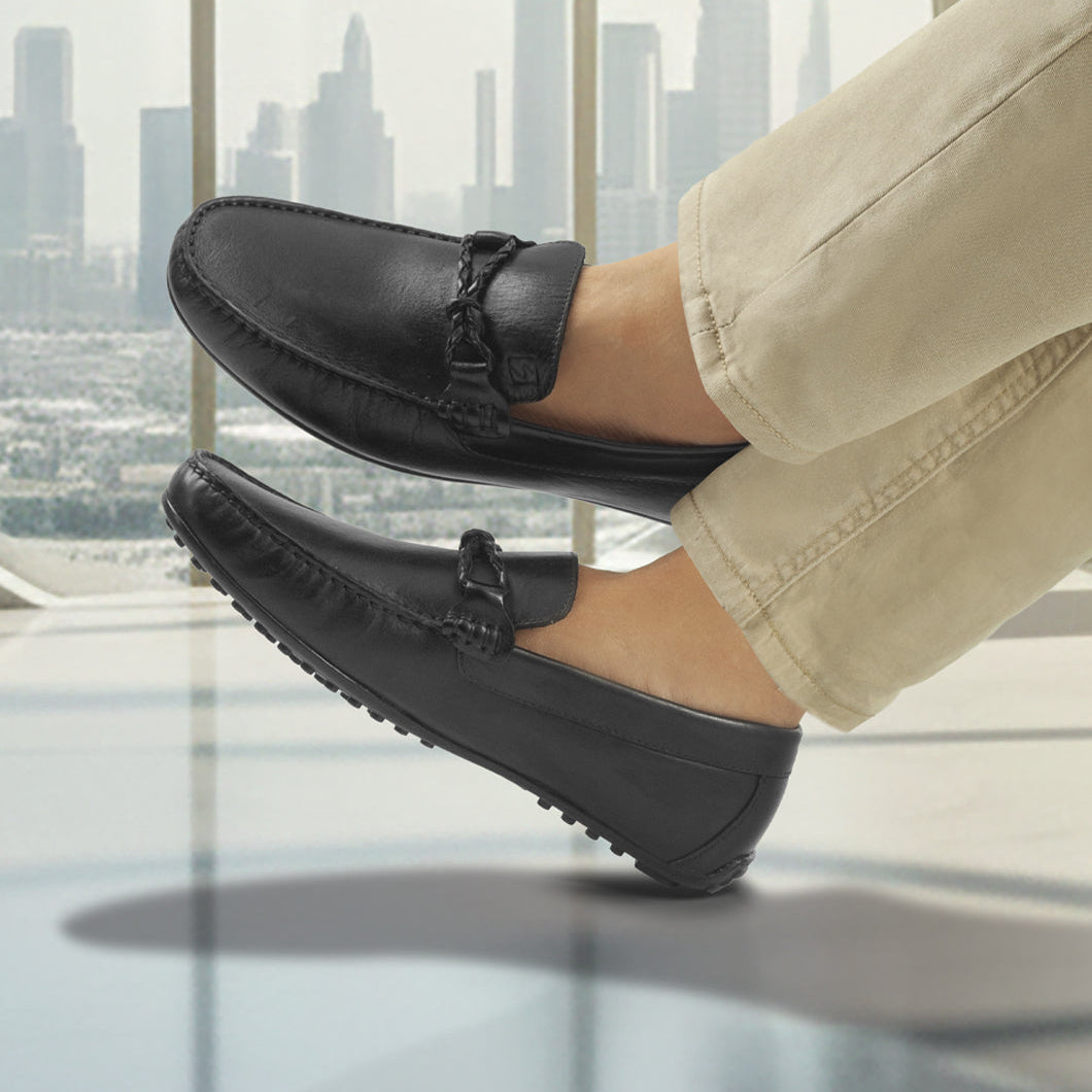 Mocasin 7004 En Cuero Hombre Negro