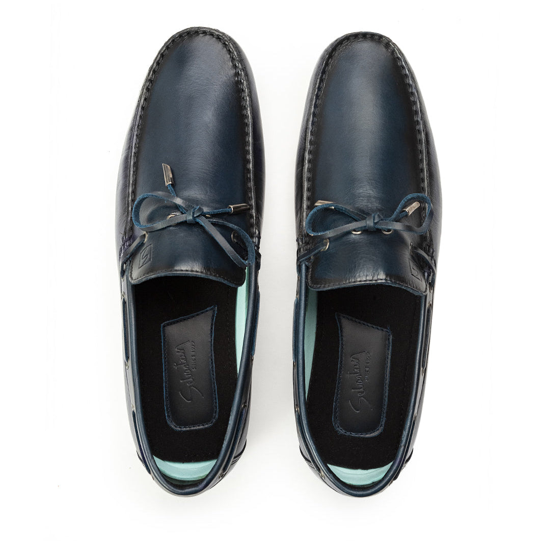 Mocasin Cuero Hombre Azul 7006