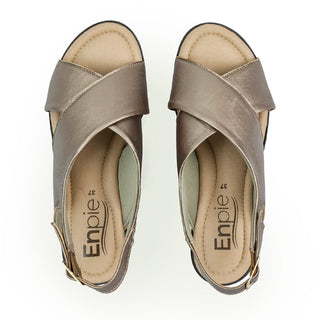 Sandalia de cuña 7858 de cuero para mujer color Luna, vista superior