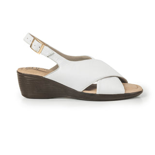 Sandalia de cuña 7858 de cuero para mujer color Blanco, vista lateral