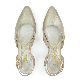 Sandalia de tacón 788 de cuero para mujer color Oro Folia, vista superior