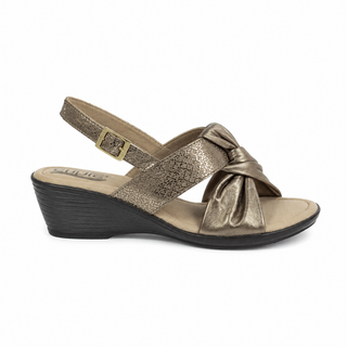Sandalia de cuña 7890 de cuero para mujer color Arena Metal, vista lateral