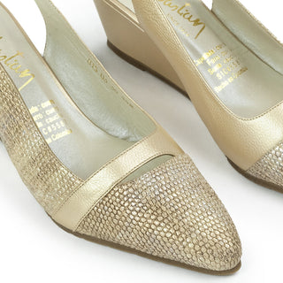 Tacones de cuña 815 de cuero para mujer color Oro Folia, vista de detalle