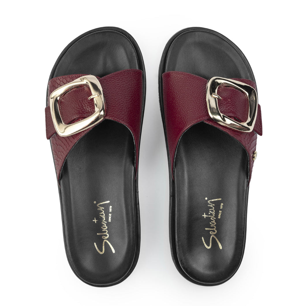 Sandalia Plana 907 En Cuero para mujer Rojo Cherry