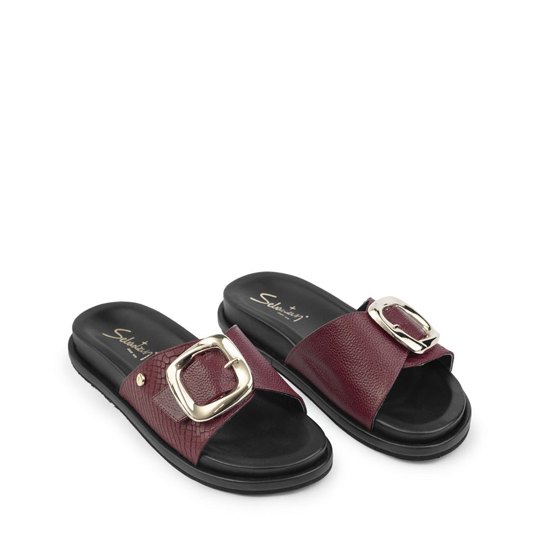 Sandalia Plana 907 En Cuero para mujer Rojo Cherry