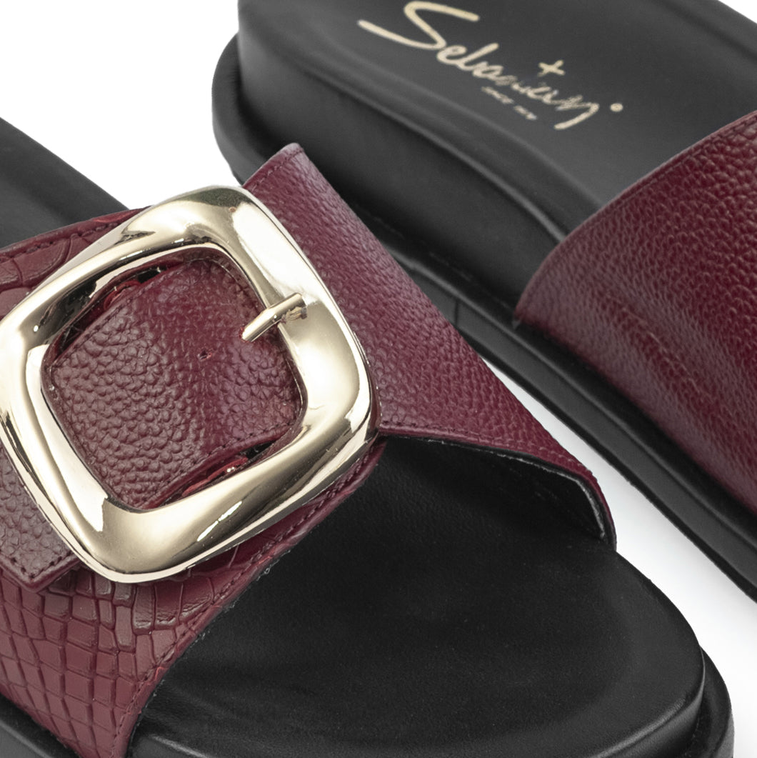 Sandalia Plana 907 En Cuero para mujer Rojo Cherry