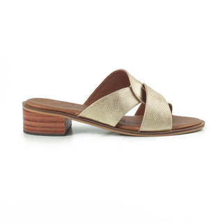 Sandalia de tacón 994 de cuero para mujer color Dorado, vista lateral