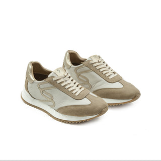 Deportivo Angel de cuero para mujer color Talco Oro, otra vista angular
