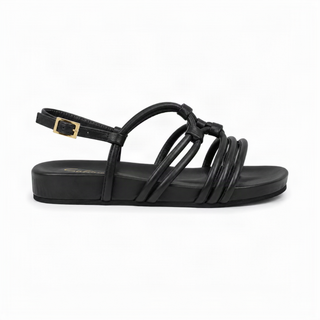 Sandalia plana Cataleya de cuero para mujer color Negro, vista lateral