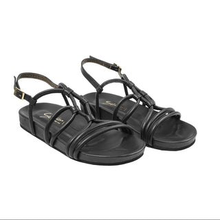 Sandalia plana Cataleya de cuero para mujer color Negro, vista angular – Sebastian & Salvatore